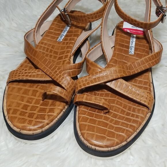 NWT Charles David Chance Sandal Reptile Embossed Brown Leather - Picture 3 of 6